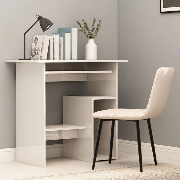 NNEVL Desk High Gloss White 80x45x74 cm Engineered Wood