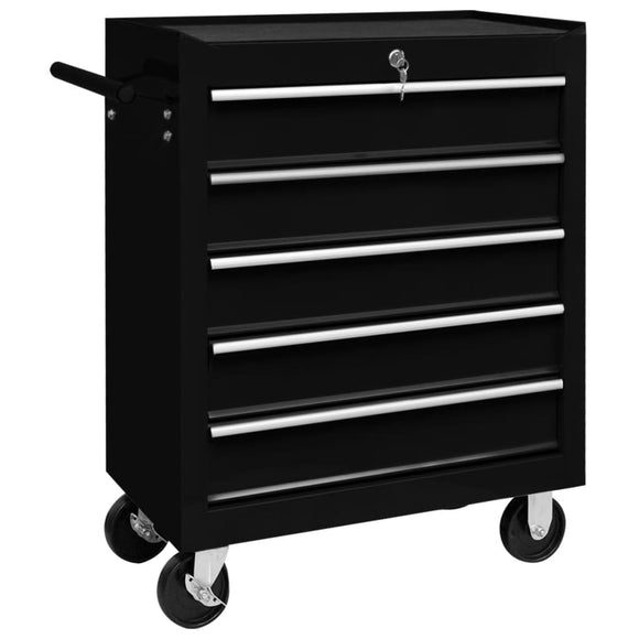 NNEVL Workshop Tool Trolley with 5 Drawers Black