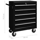 NNEVL Workshop Tool Trolley with 5 Drawers Black