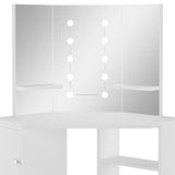 NNEVL Corner Dressing Table Make-up Table with LED Light White