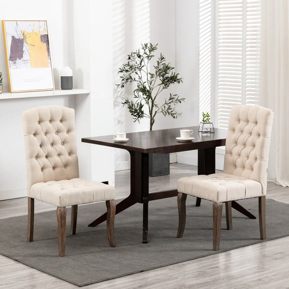 NNEVL Dining Chairs 2 pcs Beige Linen-Look Fabric