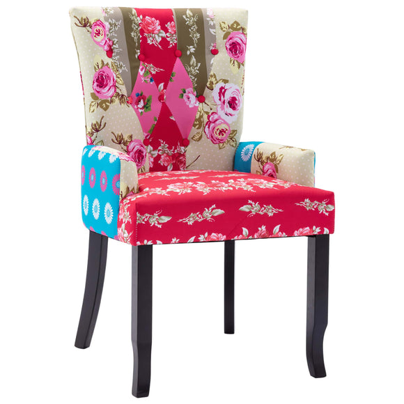 NNEVL French Chair with Patchwork Design Fabric