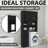 NNEVL Washing Machine Cabinet Set Black Chipboard