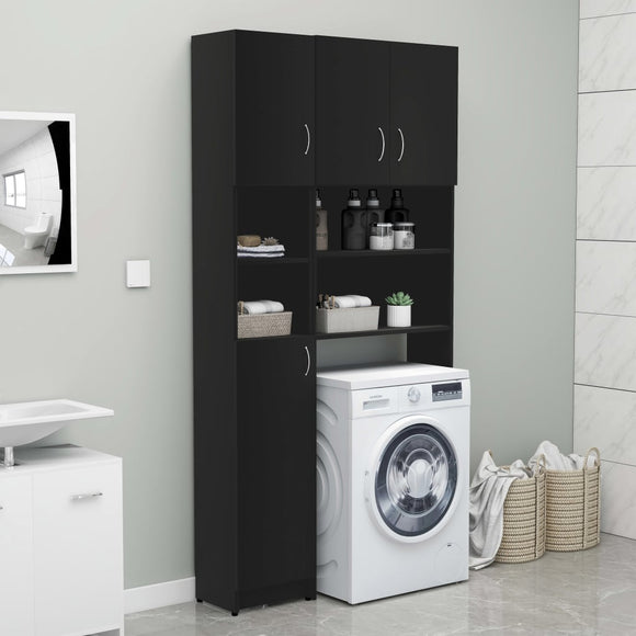 NNEVL Washing Machine Cabinet Set Black Chipboard