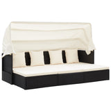 NNEVL Garden Lounge Bed with Roof Black Poly Rattan