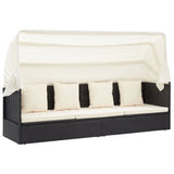 NNEVL Garden Lounge Bed with Roof Black Poly Rattan