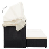 NNEVL Garden Lounge Bed with Roof Black Poly Rattan