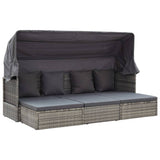 NNEVL Garden Lounge Bed with Roof Grey Poly Rattan