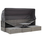 NNEVL Garden Lounge Bed with Roof Grey Poly Rattan