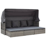 NNEVL Garden Lounge Bed with Roof Grey Poly Rattan