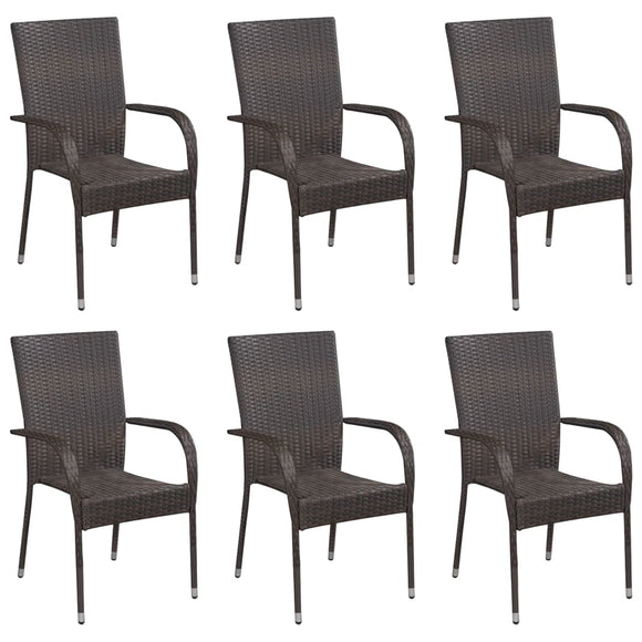 NNEVL Stackable Outdoor Chairs 6 pcs Poly Rattan Brown