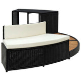 NNEVL Spa Surround Black Poly Rattan and Acacia Wood