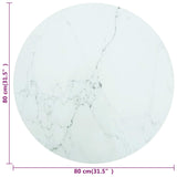 NNEVL Table Top White Ø80x1 cm Tempered Glass with Marble Design