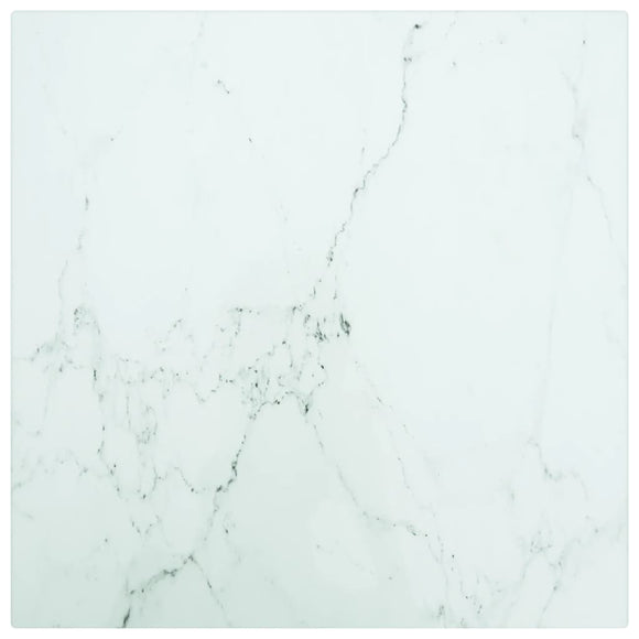 NNEVL Table Top White 30x30 cm 6 mm Tempered Glass with Marble Design