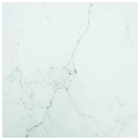 NNEVL Table Top White 50x50 cm 6 mm Tempered Glass with Marble Design