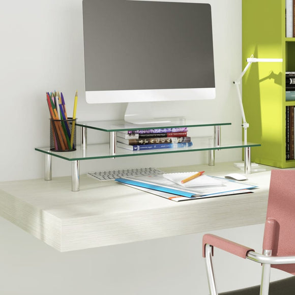 NNEVL 2-Tier Monitor Stand Transparent Glass
