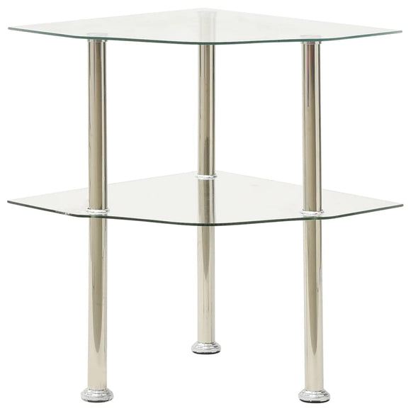 NNEVL 2-Tier Side Table Transparent 38x38x50 cm Tempered Glass