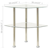 NNEVL 2-Tier Side Table Transparent 38x38x50 cm Tempered Glass