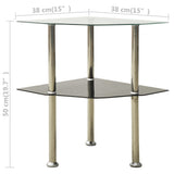 NNEVL 2-Tier Side Table Transparent & Black 38x38x50cm Tempered Glass