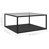 NNEVL Coffee Table Transparent and Black 80x80x35 cm Tempered Glass