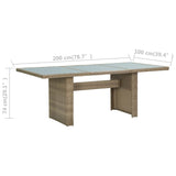 NNEVL Garden Dining Table Brown 200x100x74 cm Glass and Poly Rattan