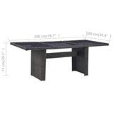 NNEVL Garden Dining Table Black 200x100x74 cm Glass and Poly Rattan