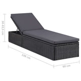 NNEVL Sunlounger Poly Rattan Black and Dark Grey