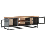 NNEVL TV Cabinet Grey 120x30x40 cm Solid Acacia Wood and Steel