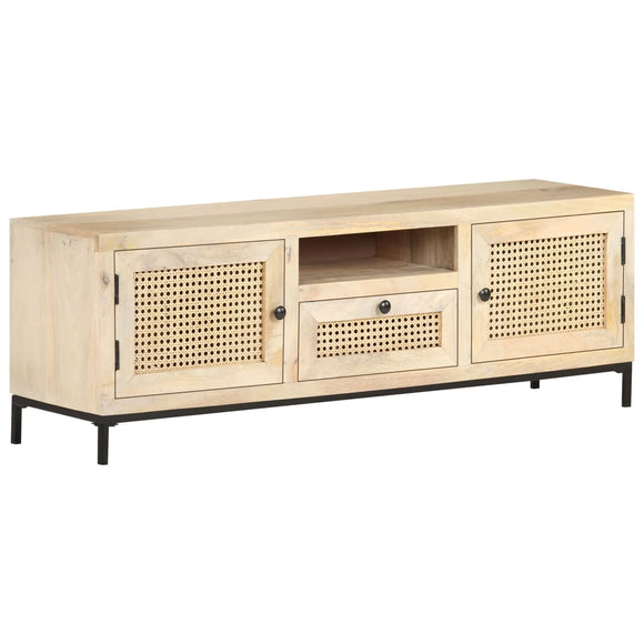 NNEVL TV Cabinet 120x30x40 cm Solid Mango Wood and Natural Cane