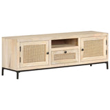 NNEVL TV Cabinet 120x30x40 cm Solid Mango Wood and Natural Cane