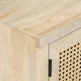 NNEVL TV Cabinet 120x30x40 cm Solid Mango Wood and Natural Cane