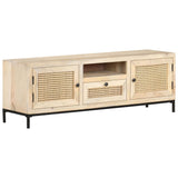 NNEVL TV Cabinet 120x30x40 cm Solid Mango Wood and Natural Cane