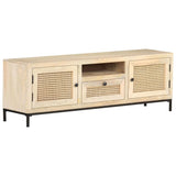 NNEVL TV Cabinet 120x30x40 cm Solid Mango Wood and Natural Cane