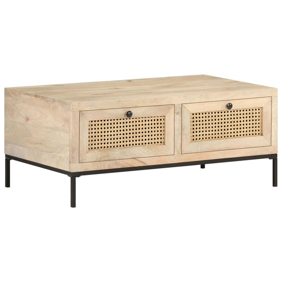 NNEVL Coffee Table 90x50x37 cm Solid Mango Wood and Natural Cane