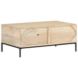 NNEVL Coffee Table 90x50x37 cm Solid Mango Wood and Natural Cane