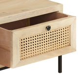 NNEVL Coffee Table 90x50x37 cm Solid Mango Wood and Natural Cane