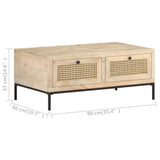 NNEVL Coffee Table 90x50x37 cm Solid Mango Wood and Natural Cane