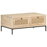 NNEVL Coffee Table 90x50x37 cm Solid Mango Wood and Natural Cane