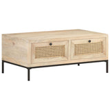 NNEVL Coffee Table 90x50x37 cm Solid Mango Wood and Natural Cane