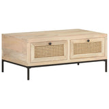 NNEVL Coffee Table 90x50x37 cm Solid Mango Wood and Natural Cane