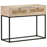 NNEVL Console Table 100x35x76 cm Solid Mango Wood and Natural Cane