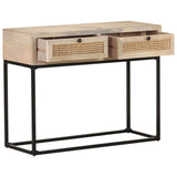 NNEVL Console Table 100x35x76 cm Solid Mango Wood and Natural Cane