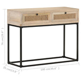 NNEVL Console Table 100x35x76 cm Solid Mango Wood and Natural Cane