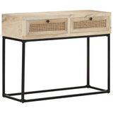 NNEVL Console Table 100x35x76 cm Solid Mango Wood and Natural Cane