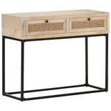NNEVL Console Table 100x35x76 cm Solid Mango Wood and Natural Cane