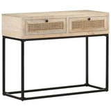NNEVL Console Table 100x35x76 cm Solid Mango Wood and Natural Cane