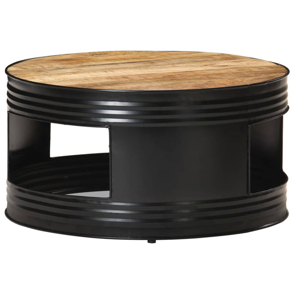 NNEVL Coffee Table Black 68x68x36 cm Solid Rough Mango Wood