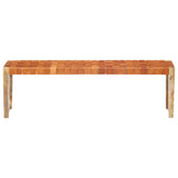 NNEVL Bench 150 cm Brown Real Leather and Solid Mango Wood