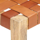 NNEVL Bench 150 cm Brown Real Leather and Solid Mango Wood