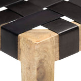 NNEVL Bench 110 cm Black Real Leather and Solid Mango Wood